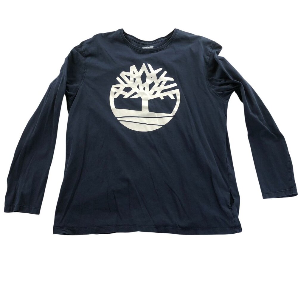 Timberland Mens T-Shirt XL Navy Blue Long Sleeve Graphic Tee Pullover Casual
